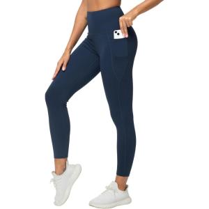 imageTHE GYM PEOPLE Womens High Waisted Yoga Leggings Soft Tummy Control Workout Running Athletic Pants with PocketsNavy Blue