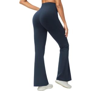 imageTHE GYM PEOPLE Womens Scrunch Butt Lifting Flare Yoga Pants High Waist Bell Bottom Workout Leggings with PocketsNavy Blue