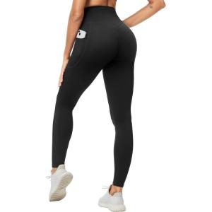 imageTHE GYM PEOPLE Womens Scrunch Butt Lifting Yoga Pants High Waisted Stretch Athletic Workout Leggings with PocketsBlack