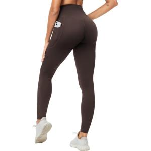 imageTHE GYM PEOPLE Womens Scrunch Butt Lifting Yoga Pants High Waisted Stretch Athletic Workout Leggings with PocketsBrown