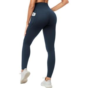 imageTHE GYM PEOPLE Womens Scrunch Butt Lifting Yoga Pants High Waisted Stretch Athletic Workout Leggings with PocketsNavy Blue