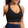 imageTHE GYM PEOPLE Womens Cross Back Ruched Sports Bra V Neck Wide Straps Removable Pads Workout Yoga Crop TopBlack