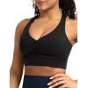 imageTHE GYM PEOPLE Womens Cross Back Ruched Sports Bra V Neck Wide Straps Removable Pads Workout Yoga Crop TopBlack