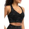 imageTHE GYM PEOPLE Womens Cross Back Ruched Sports Bra V Neck Wide Straps Removable Pads Workout Yoga Crop TopBlackgrey Camo