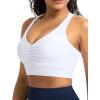 imageTHE GYM PEOPLE Womens Cross Back Ruched Sports Bra V Neck Wide Straps Removable Pads Workout Yoga Crop TopWhite