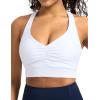 imageTHE GYM PEOPLE Womens Cross Back Ruched Sports Bra V Neck Wide Straps Removable Pads Workout Yoga Crop TopWhite