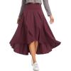 imageTHE GYM PEOPLE Womens High Waist Flowy Maxi Skirts Ruffle High Low Hem Asymmetric Wrap Long Skirt Builtin ShortsDark Red