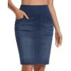 imageTHE GYM PEOPLE Womens High Waist Stretchy Denim Skirt Knee Length Slim Fit Pencil Jean Skirt Back Slit with PocketsDark Blue