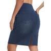 imageTHE GYM PEOPLE Womens High Waist Stretchy Denim Skirt Knee Length Slim Fit Pencil Jean Skirt Back Slit with PocketsDark Blue
