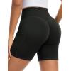 imageTHE GYM PEOPLE Womens High Waisted Ruched Yoga Shorts Scrunched Butt Lifting Contour Workout Shorts 5 with PocketsBlack