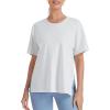 imageTHE GYM PEOPLE Womens Loose Fit Short Sleeve Workout TShirts with Side Slit Crewneck Summer Lightweight Casual Top TeesHeather White