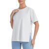 imageTHE GYM PEOPLE Womens Loose Fit Short Sleeve Workout TShirts with Side Slit Crewneck Summer Lightweight Casual Top TeesHeather White