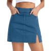 imageTHE GYM PEOPLE Womens Stretchy Jean Skorts Slim Fit Side Split Casual Denim Skirts with PocketsDenim Blue