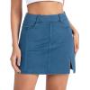 imageTHE GYM PEOPLE Womens Stretchy Jean Skorts Slim Fit Side Split Casual Denim Skirts with PocketsDenim Blue
