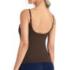 imageTHE GYM PEOPLE Womens V Neck Camisole with Built in Bra Longline Adjustable Spaghetti Strap Yoga Workout Tank TopsBrown