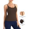 imageTHE GYM PEOPLE Womens V Neck Camisole with Built in Bra Longline Adjustable Spaghetti Strap Yoga Workout Tank TopsBrown