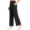 imageTHE GYM PEOPLE Womens Wide Leg Yoga Pants Loose High Waist Workout Lounge Cropped Pants with PocketsBlack