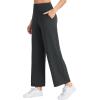 imageTHE GYM PEOPLE Womens Wide Leg Yoga Pants Loose High Waist Workout Lounge Cropped Pants with PocketsCharcoal Grey