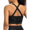 imageTHE GYM PEOPLE Womens Cross Back Ruched Sports Bra V Neck Wide Straps Removable Pads Workout Yoga Crop TopBlackgrey Camo