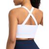 imageTHE GYM PEOPLE Womens Cross Back Ruched Sports Bra V Neck Wide Straps Removable Pads Workout Yoga Crop TopWhite