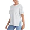 imageTHE GYM PEOPLE Womens Loose Fit Short Sleeve Workout TShirts with Side Slit Crewneck Summer Lightweight Casual Top TeesHeather White
