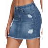imageTHE GYM PEOPLE Womens Ripped Denim Mini Skirts Stretchy Frayed Raw Hem Casual Trendy Jean Skirt with PocketsDenim Blue
