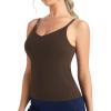 imageTHE GYM PEOPLE Womens V Neck Camisole with Built in Bra Longline Adjustable Spaghetti Strap Yoga Workout Tank TopsBrown