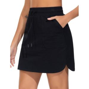 imageTHE GYM PEOPLE Womens Comfy Drawstring Sweat Skirts Cotton Linerless Work Lounge Golf Tennis Jersey Skirt with PocketsBlack