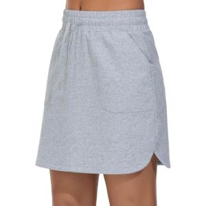 imageTHE GYM PEOPLE Womens Comfy Drawstring Sweat Skirts Cotton Linerless Work Lounge Golf Tennis Jersey Skirt with PocketsGrey