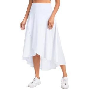 imageTHE GYM PEOPLE Womens High Waist Flowy Maxi Skirts Ruffle High Low Hem Asymmetric Wrap Long Skirt Builtin ShortsWhite