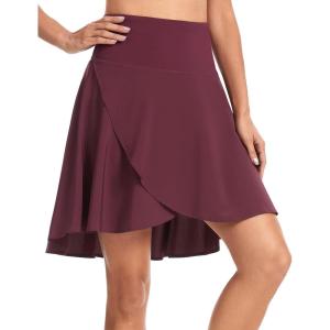 imageTHE GYM PEOPLE Womens High Waist Flowy Skort Asymmetric High Low Ruffle Hem Wrap Skirts Builtin ShortsDark Red