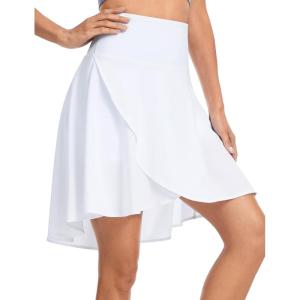 imageTHE GYM PEOPLE Womens High Waist Flowy Skort Asymmetric High Low Ruffle Hem Wrap Skirts Builtin ShortsWhite
