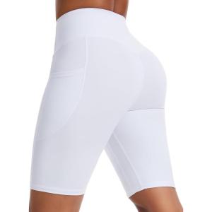 imageTHE GYM PEOPLE Womens High Waist Scrunch Butt Lifting Yoga Shorts No Front Seam Stretchy Workout Shorts 8 with PocketsWhite