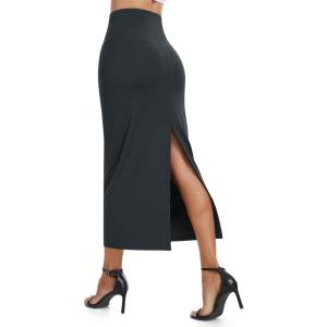 imageTHE GYM PEOPLE Womens Long Pencil Skirt High Waist Stretchy Business Work Bodycon Maxi Skirts with Back SlitCharcoal Grey