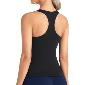 imageTHE GYM PEOPLE Womens Longline Yoga Sports Bra Racerback Slim Fit Sleeveless Padded Workout Tank Tops Built in BraBlack