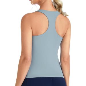 imageTHE GYM PEOPLE Womens Longline Yoga Sports Bra Racerback Slim Fit Sleeveless Padded Workout Tank Tops Built in BraDenim Blue