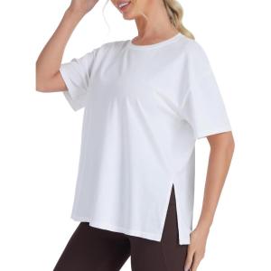 imageTHE GYM PEOPLE Womens Loose Fit Short Sleeve Workout TShirts with Side Slit Crewneck Summer Lightweight Casual Top TeesWhite