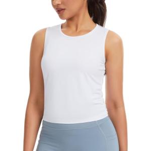 imageTHE GYM PEOPLE Womens Ruched Tank Tops Slim Fit Breathable Soft Basic Running Yoga Sleeveless Workout ShirtsWhite