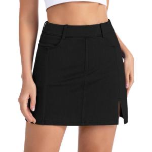 imageTHE GYM PEOPLE Womens Stretchy Jean Skorts Slim Fit Side Split Casual Denim Skirts with PocketsBlack