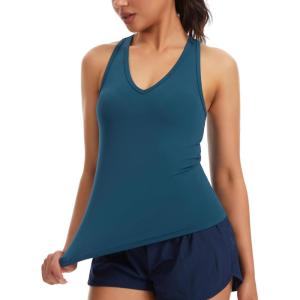 imageTHE GYM PEOPLE Womens V Neck Workout Tank Tops Racerback Slim Fit Sleeveless Yoga Running Athletic ShirtsDark Blue Green