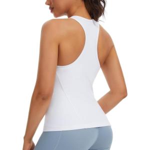 imageTHE GYM PEOPLE Womens V Neck Workout Tank Tops Racerback Slim Fit Sleeveless Yoga Running Athletic ShirtsWhite