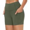 imageTHE GYM PEOPLE High Waist Yoga Shorts for Womens Tummy Control Fitness Athletic Workout Running Shorts with Deep PocketsBean Green