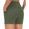 imageTHE GYM PEOPLE High Waist Yoga Shorts for Womens Tummy Control Fitness Athletic Workout Running Shorts with Deep PocketsBean Green