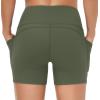 imageTHE GYM PEOPLE High Waist Yoga Shorts for Womens Tummy Control Fitness Athletic Workout Running Shorts with Deep PocketsBean Green