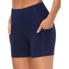 imageTHE GYM PEOPLE High Waist Yoga Shorts for Womens Tummy Control Fitness Athletic Workout Running Shorts with Deep PocketsBlue