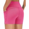 imageTHE GYM PEOPLE High Waist Yoga Shorts for Womens Tummy Control Fitness Athletic Workout Running Shorts with Deep PocketsBright Pink