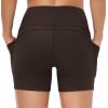 imageTHE GYM PEOPLE High Waist Yoga Shorts for Womens Tummy Control Fitness Athletic Workout Running Shorts with Deep PocketsBrown