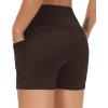 imageTHE GYM PEOPLE High Waist Yoga Shorts for Womens Tummy Control Fitness Athletic Workout Running Shorts with Deep PocketsBrown