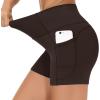 imageTHE GYM PEOPLE High Waist Yoga Shorts for Womens Tummy Control Fitness Athletic Workout Running Shorts with Deep PocketsBrown
