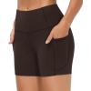 imageTHE GYM PEOPLE High Waist Yoga Shorts for Womens Tummy Control Fitness Athletic Workout Running Shorts with Deep PocketsBrown